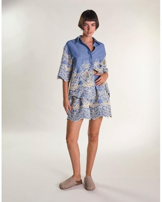 Glamorous Blue Scallop Hem Short