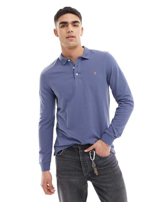 Farah Blue Blanes Long Sleeve Polo for men