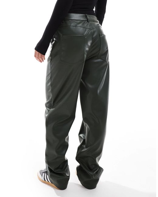 ASOS Black Asos Design Petite Faux Leather Straight Leg Trousers