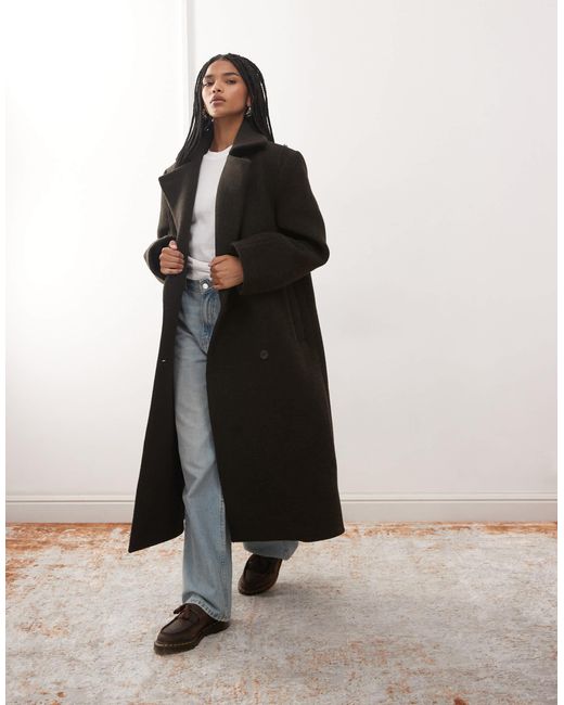 Weekday Brown Premium Wool Blend Double Breasted Coat