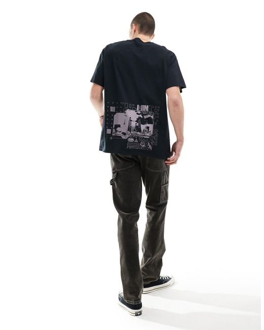 Camiseta negra extragrande con estampado en la espalda ASOS de hombre de color Blue