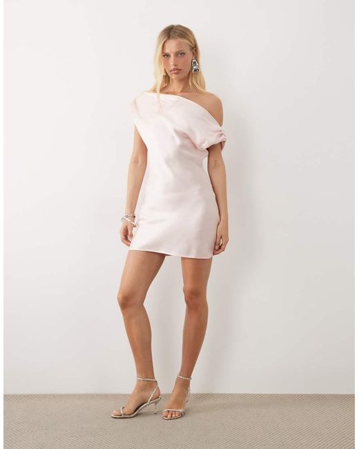 ASOS Natural Satin One Shoulder Drape Mini Dress