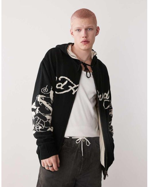 Ed Hardy Black Knitted Love Kills Zip Through Hoodie for men