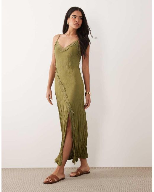 ASOS Green Crinkle Lace Trim Maxi Dress