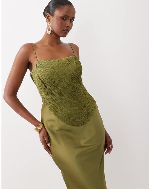 ASOS Green Drape Fringe Overlay Bandeau Maxi Dress