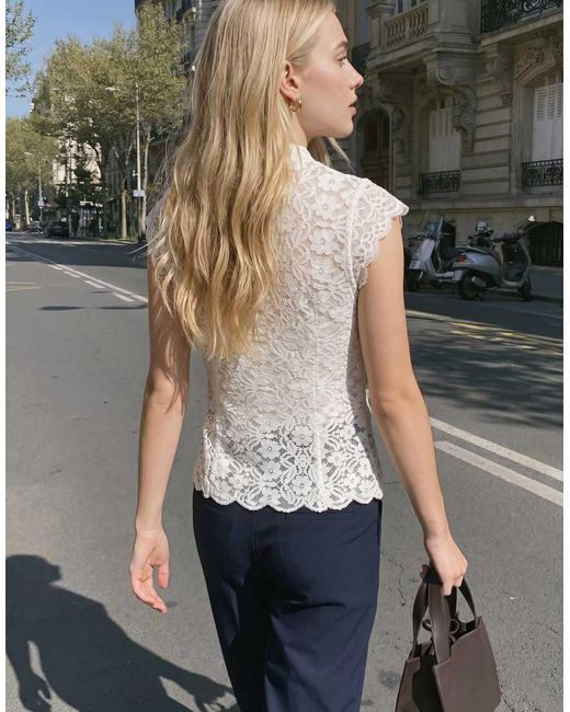 Vero Moda Gray Sheer Lace Mandarin-style Fastening Top