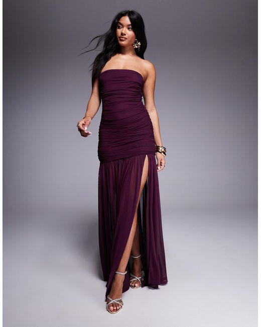 Aria Cove Purple – trägerloses maxikleid aus transparentem netzstoff
