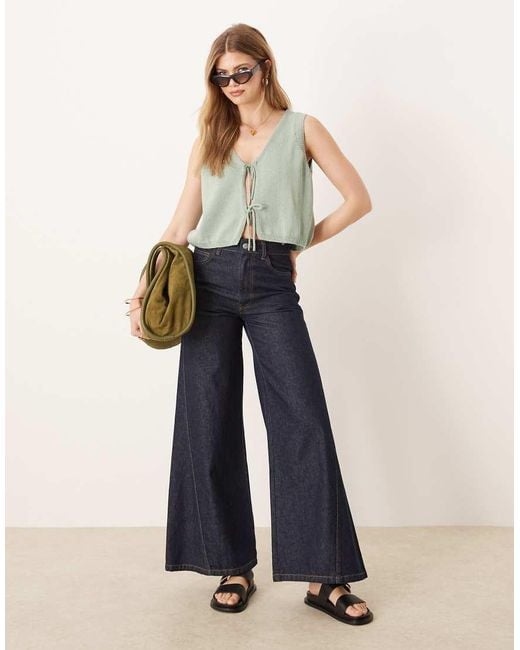 ASOS Blue V Neck Knitted Tank Top With Bow Tie Front