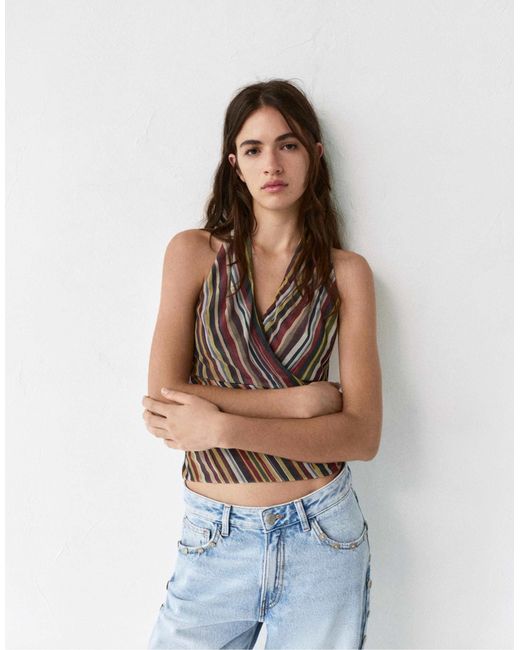 Top dos nu - rayé Pull&Bear en coloris Multicolor