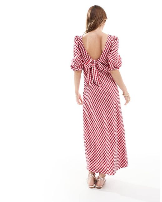Vestido Midi Rojo A Cuadros Vichy Con Lazada Trasera De New Look de color Pink