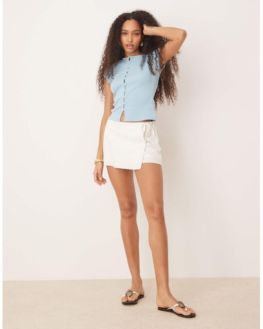 ASOS Blue Compact Mini Rib Button Through Short Sleeve Top