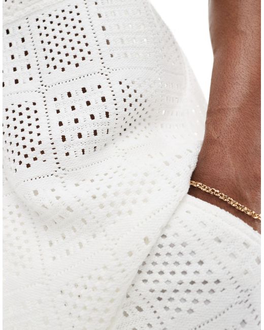 ASOS White Co-ord Relaxed Fit Short Sleeve Crochet Lace Revere Collar Shirt for men
