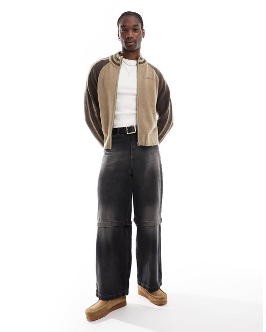 Collusion Natural Rugby Zip Through Knit Jumper for men