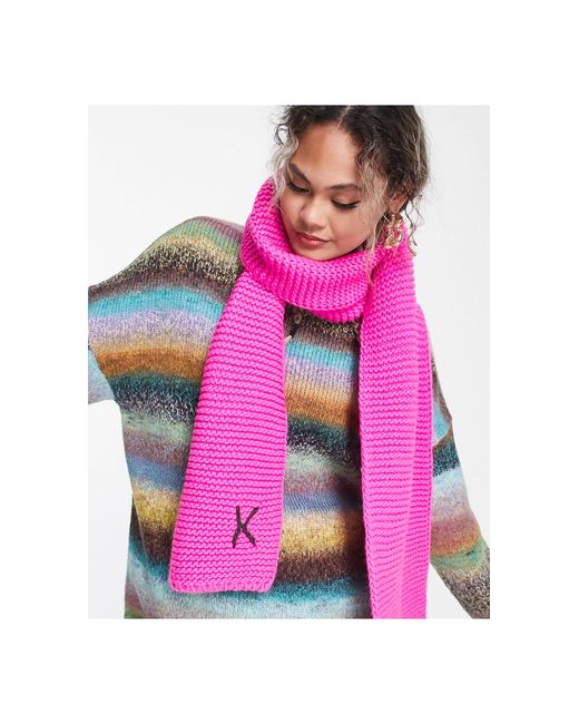 ASOS DESIGN knitted monogram scarf with A initial in pink
