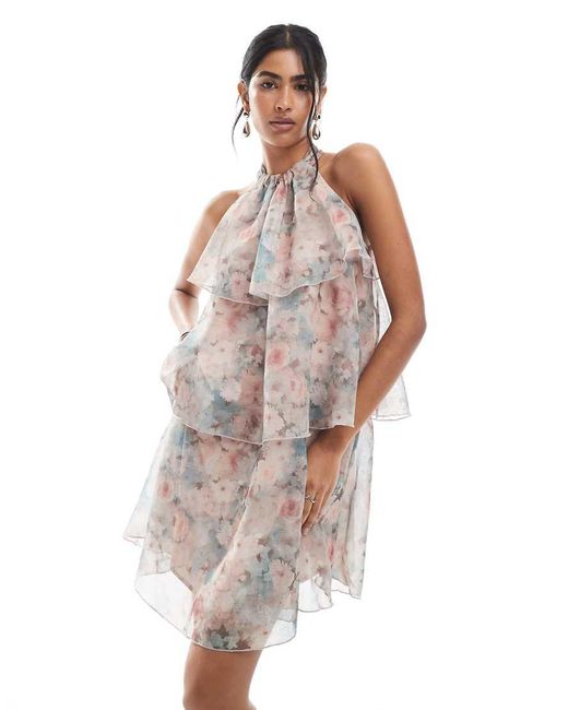 Vero Moda Multicolor Halter Neck Tiered Ruffle Mini Dress
