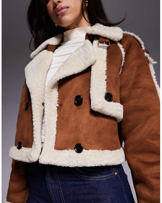 Aria Cove Blue Faux Suede Shearling Look Trim Buckle Detail 2