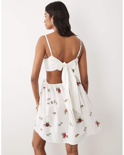 Miss Selfridge White Embroidered Tie Back Mini Dress