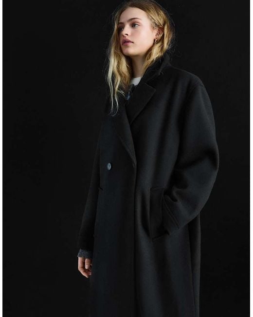 Bershka Black Soft-touch Wrap Coat