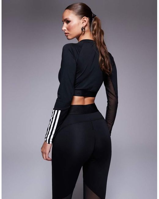 Adidas Originals Blue Adidas Training Hyperglam Long Sleeve Crop Top