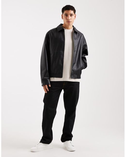 Jack & Jones Gray Faux Leather Bomber Jacket for men