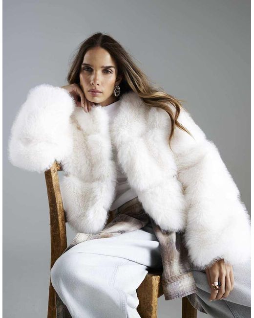 River Island Metallic Faux Fur Cropped Panelled Coat