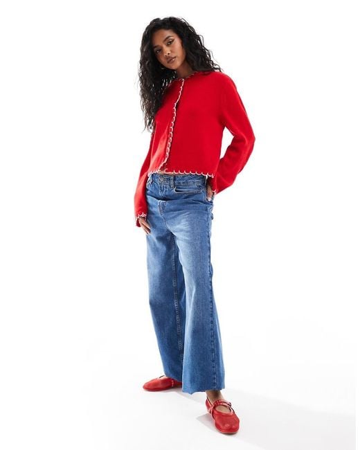 Miss Selfridge Red Asos Design Blanket Stitch Cardigan