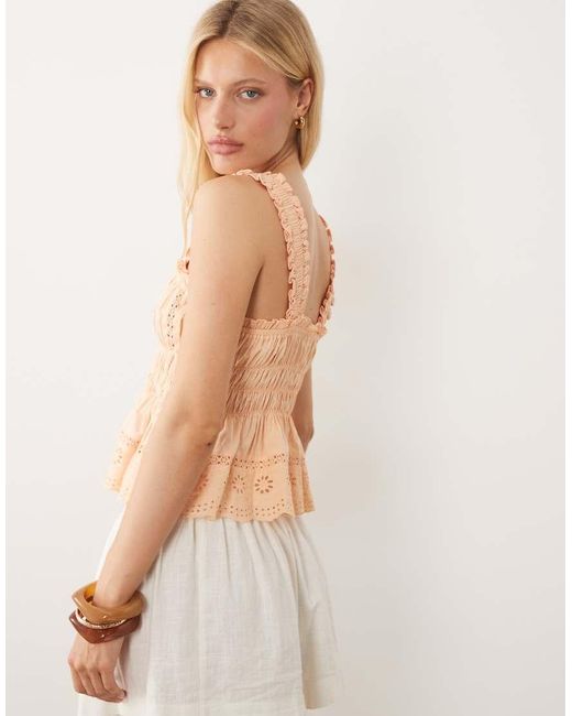 Miss Selfridge Natural Shirred Broderie Cami Top