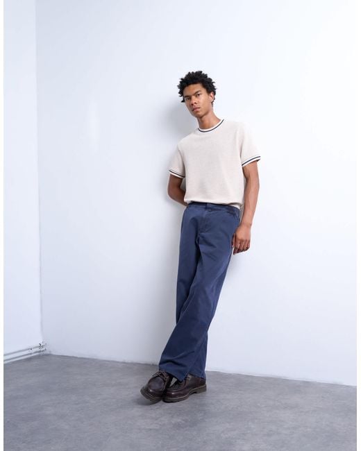 Topman White Straight Leg Twill Elasticated Waist Trouser for men