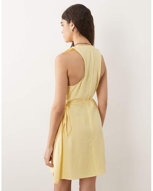 ASOS Natural Linen Blend Halter Wrap Mini Dress
