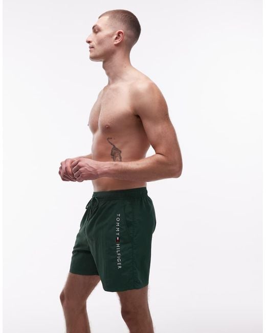 Tommy Hilfiger Green Zip Pocket Drawstring Logo Swim Short for men
