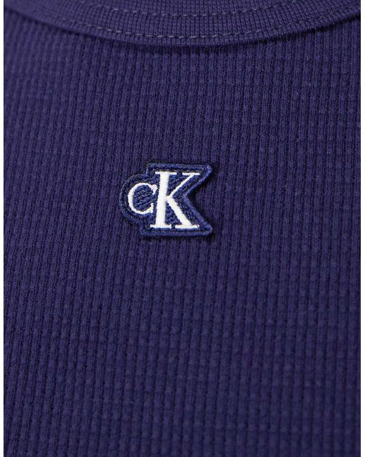 Calvin Klein Blue Monogram Waffle Racer Tank Top
