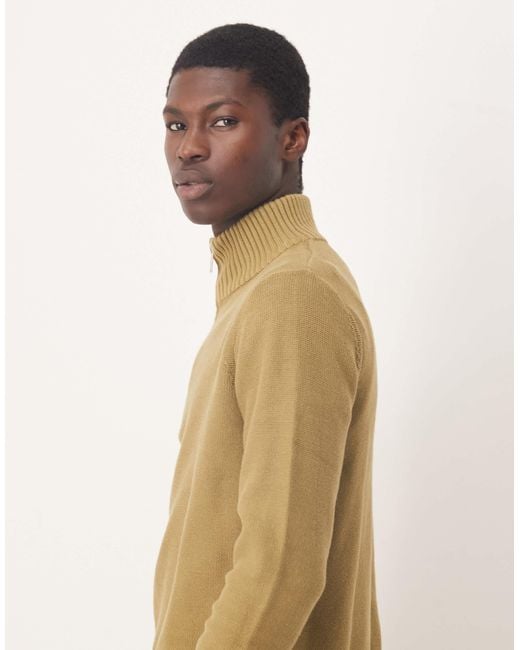 SELECTED Natural 100% Cotton Half Zip Knit Jumper for men