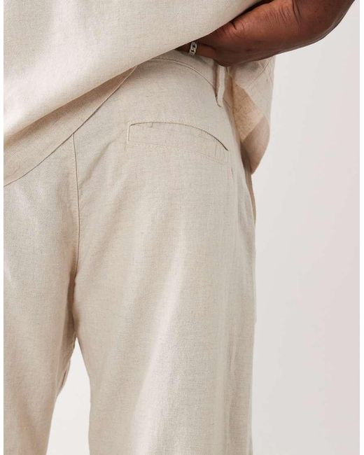 ASOS Natural Co-ord Straight Linen Blend Trousers for men