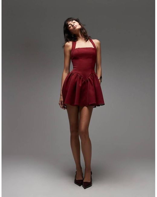 HEIRESS BEVERLY HILLS Structured Halterneck Drop Waist Pleat Detail Mini Dress