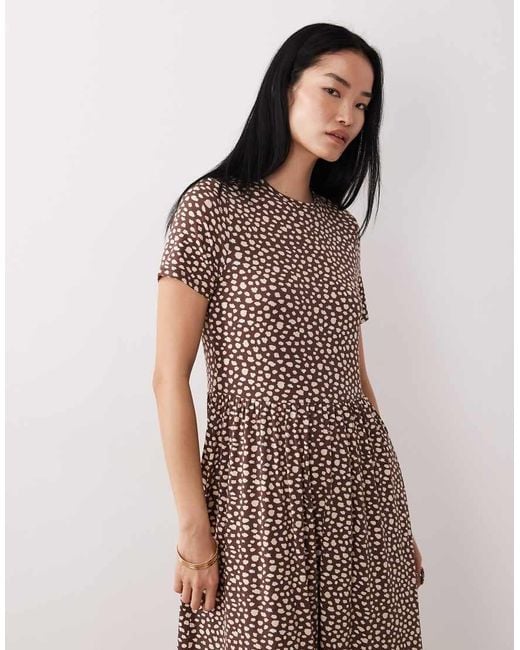 Wednesday's Girl Brown Short Sleeve Midaxi Smudge Spot Print
