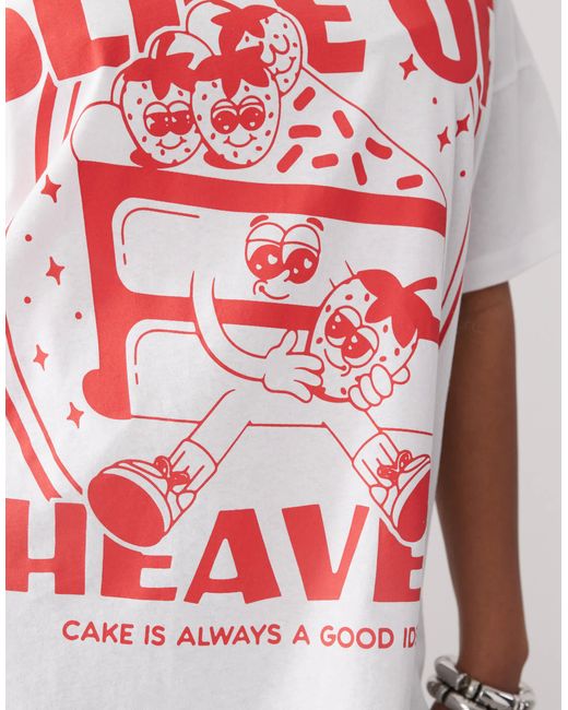 Noisy May Gray Oversize Tee With Cake Print