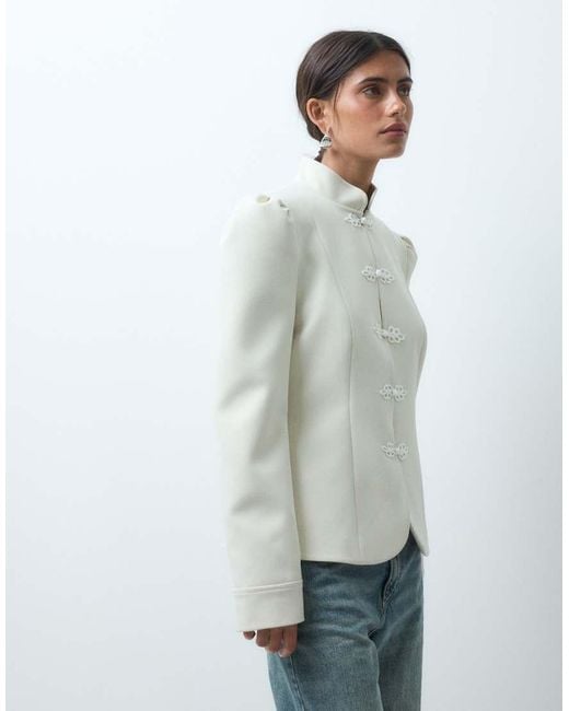 Miss Selfridge Blue Tailored Puff Sleeve Jacket
