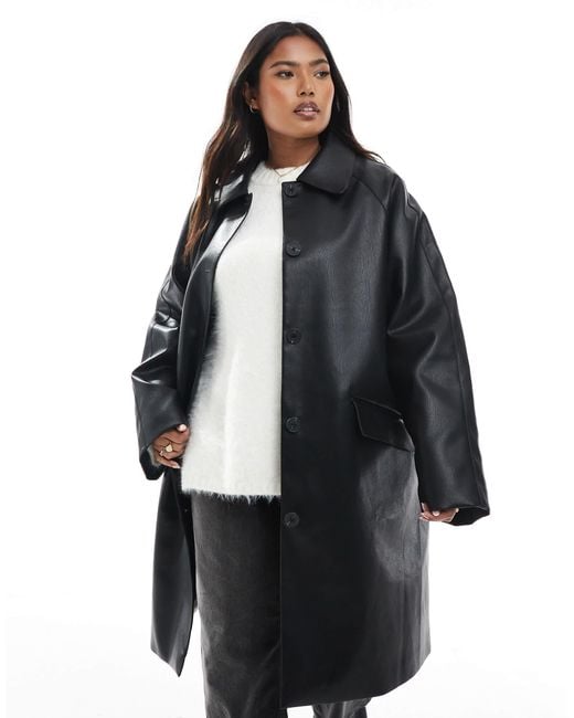ASOS Women's Black Asos Design Curve Leather Look Car Coat