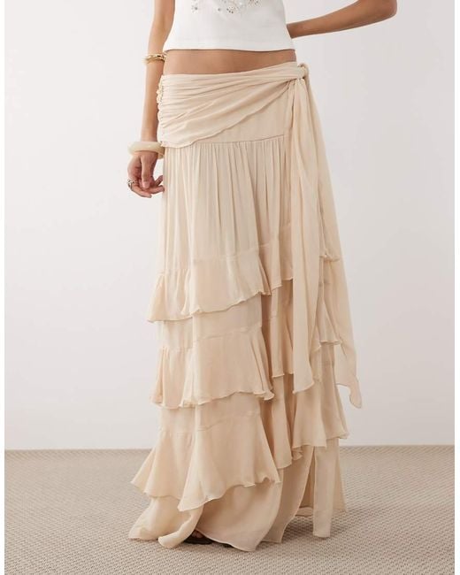 Mango Natural Tie Waist Tiered Maxi Skirt