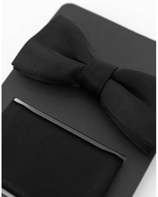 Maya Black Satin Bow Tie Pocket Square Set for men