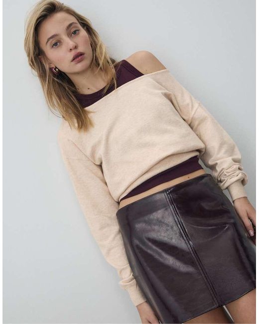 Stradivarius Gray Boat Neck Knit Sweater