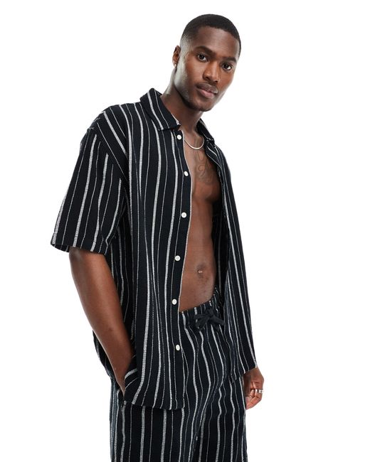 Chemise d'ensemble texturée à rayures Bershka pour homme en coloris Black