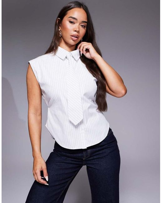 Camicia Senza Maniche A Righe Con Cravatta di ASOS in Blue