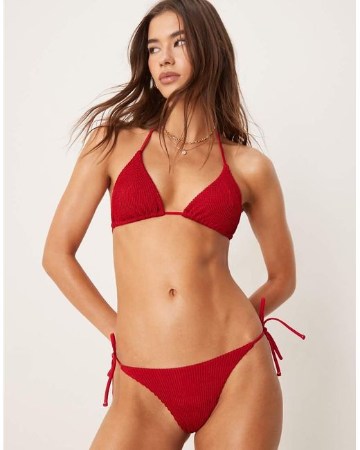 Free Society Red Crinkle Triangle Bikini Top
