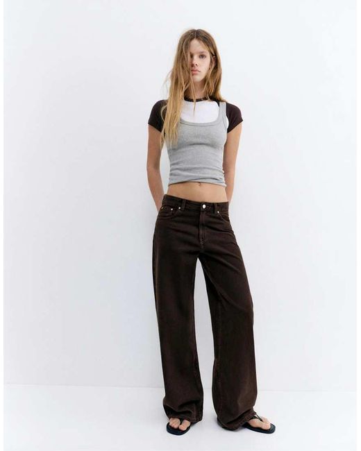 Pull&Bear Brown Mid-rise baggy Jeans