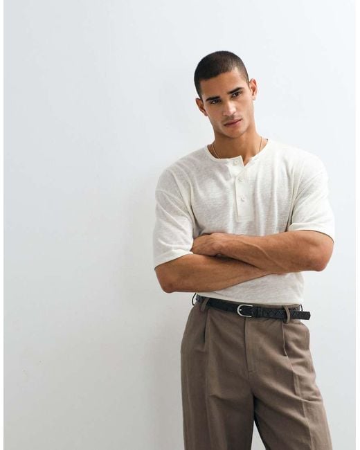 ASOS White Boxy Oversized T-shirt With Henley Neck for men