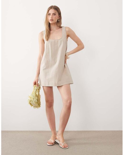 ASOS Natural Linen Mix Scoop Neck Mini Dress