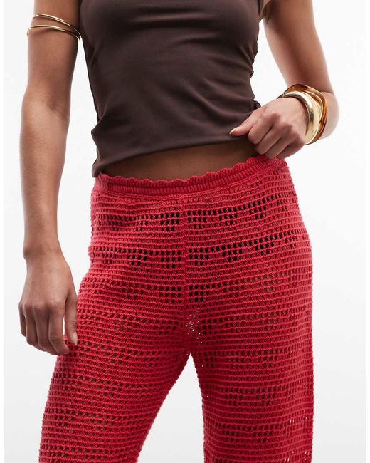 Monki Red Crochet Style Wide Leg Pants