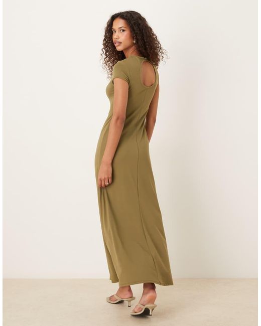 Vestito Lungo Kaki Con Maniche Ad Aletta E Cuciture A Vista di ASOS in Natural
