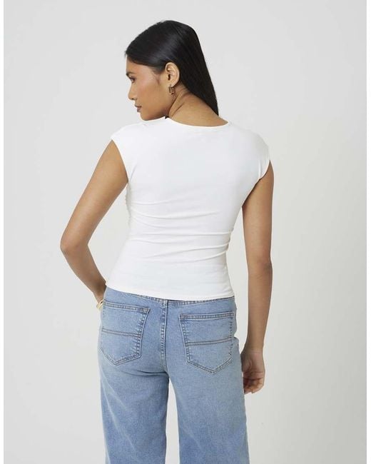 Brave Soul White Round Neck Sleeveless Top With Ruching